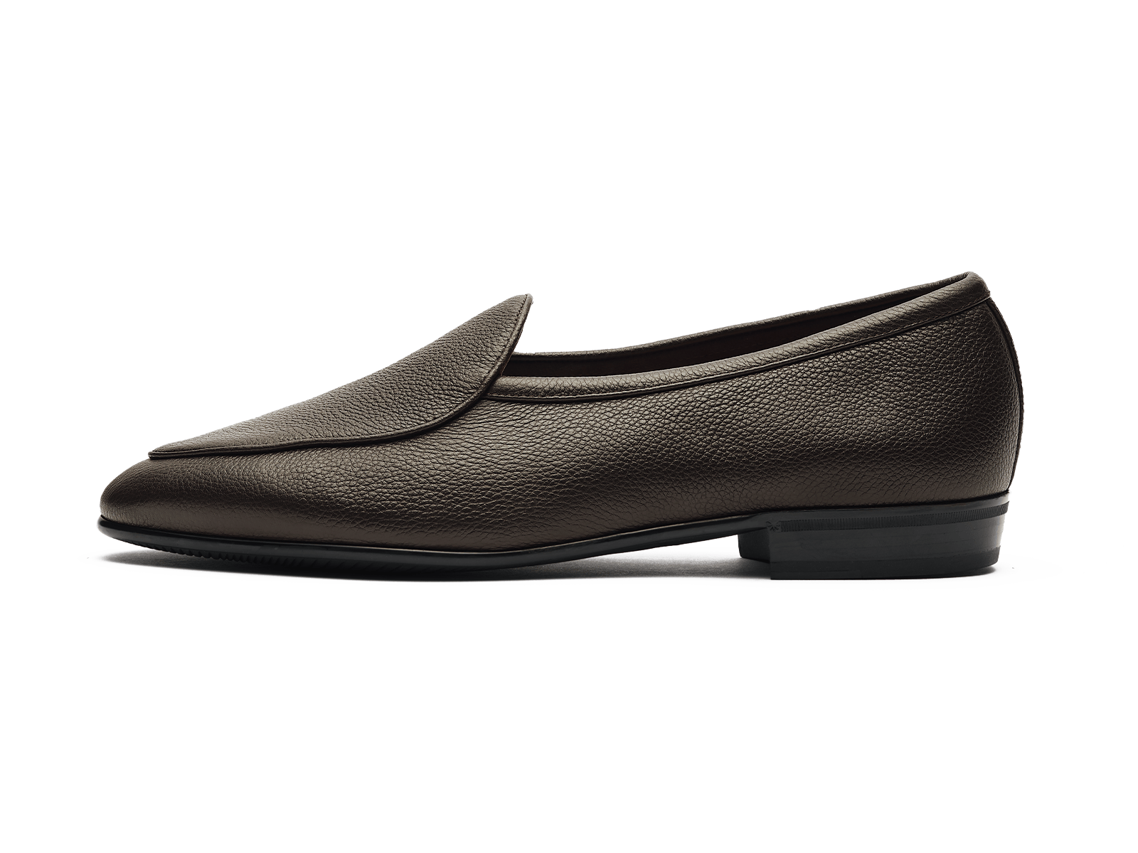 Sagan Rubber Loafers in Dark Brown Lunar Grain Calf with Rubber Sole