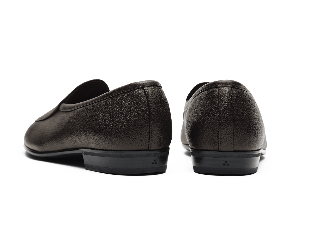 Sagan Rubber Loafers in Dark Brown Lunar Grain Calf with Rubber Sole
