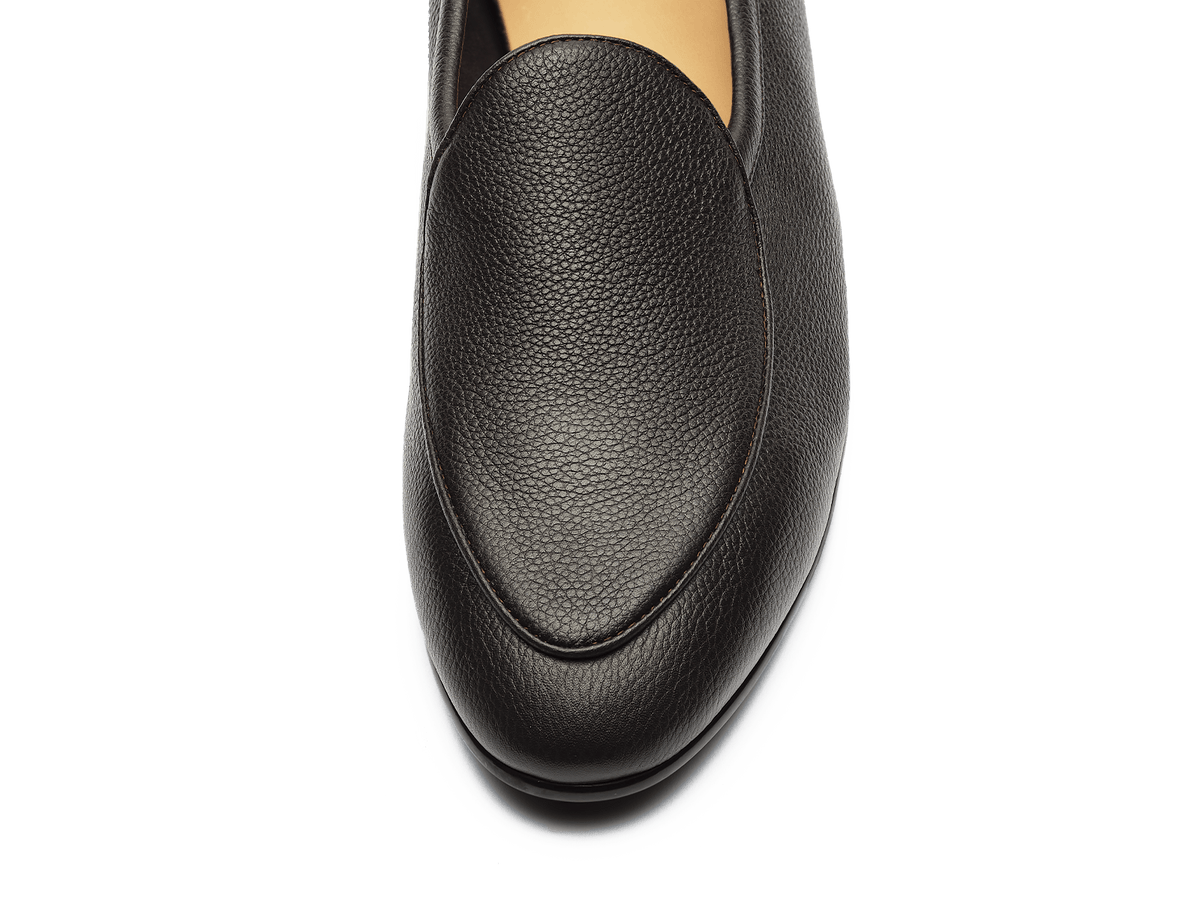 Sagan Rubber Loafers in Dark Brown Lunar Grain Calf with Rubber Sole