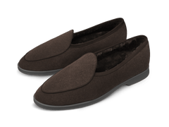 Stride Loafers in Dark Brown Suede with Shearling Lining Dark Sole