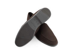 Stride Loafers in Dark Brown Glove Suede with Shearling Lining Dark Sole
