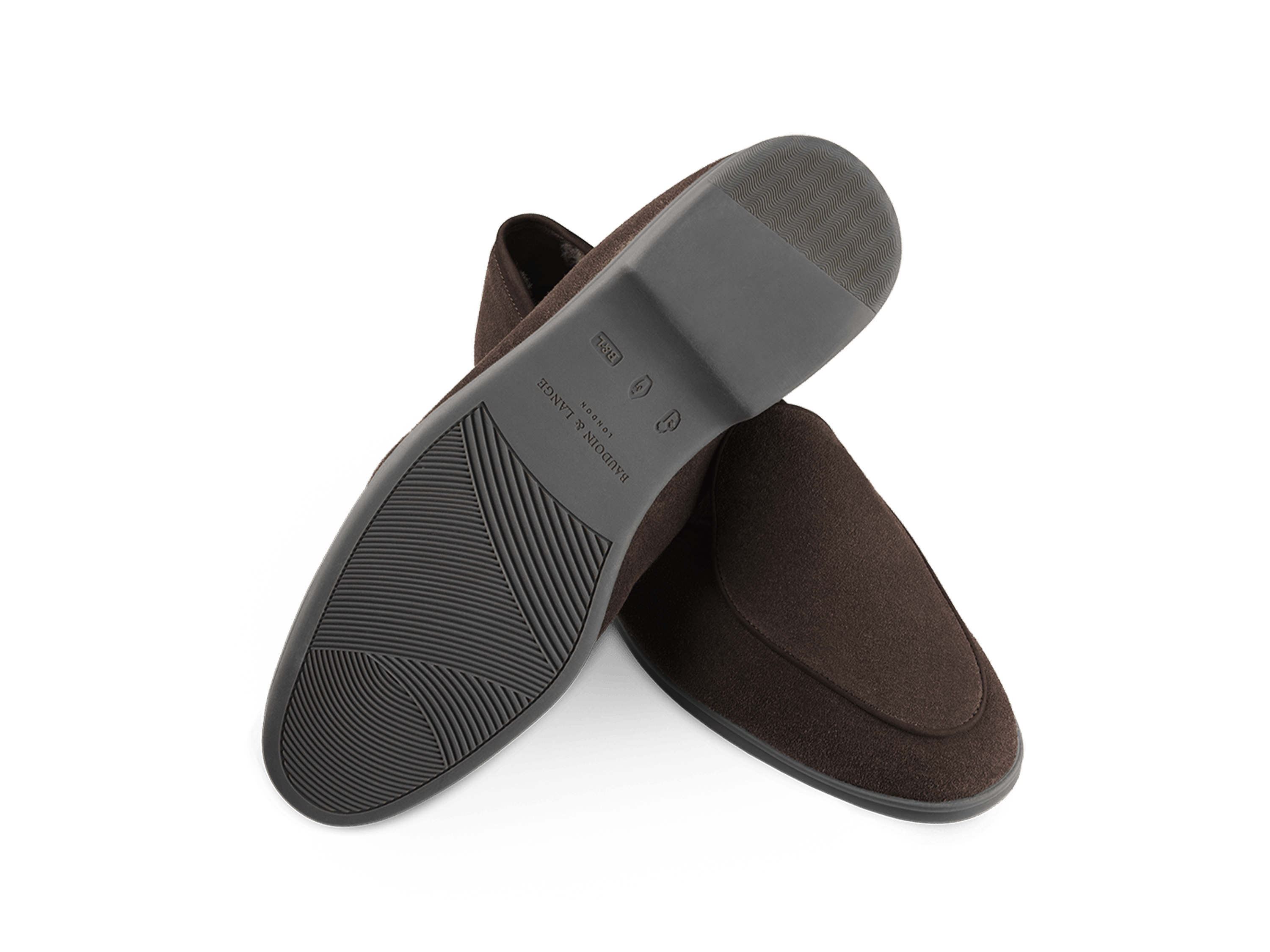 Stride Loafers in Dark Brown Glove Suede with Shearling Lining Dark Sole
