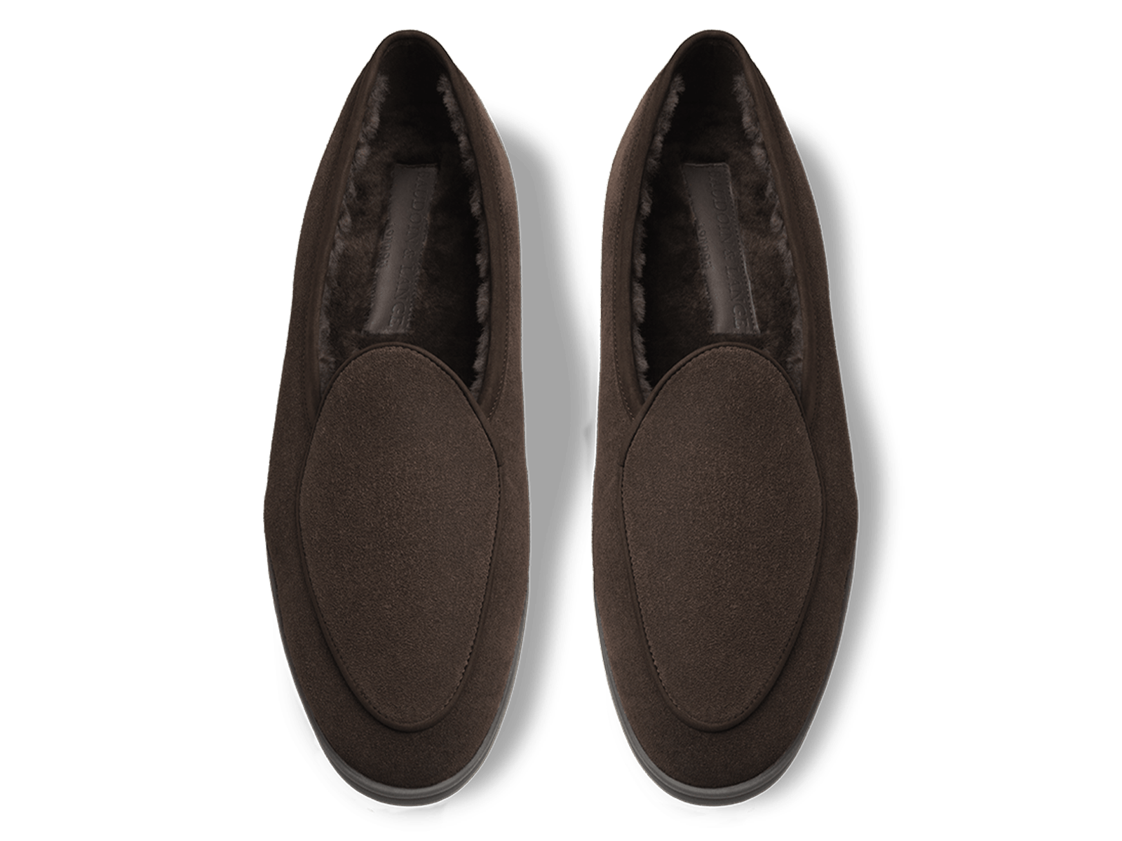 Stride Loafers in Dark Brown Glove Suede with Shearling Lining Dark Sole