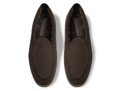 Stride Loafers in Dark Brown Suede with Shearling Lining Dark Sole