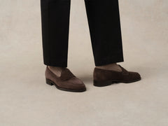 Berkeley Penny Loafers in Dark Brown Suede