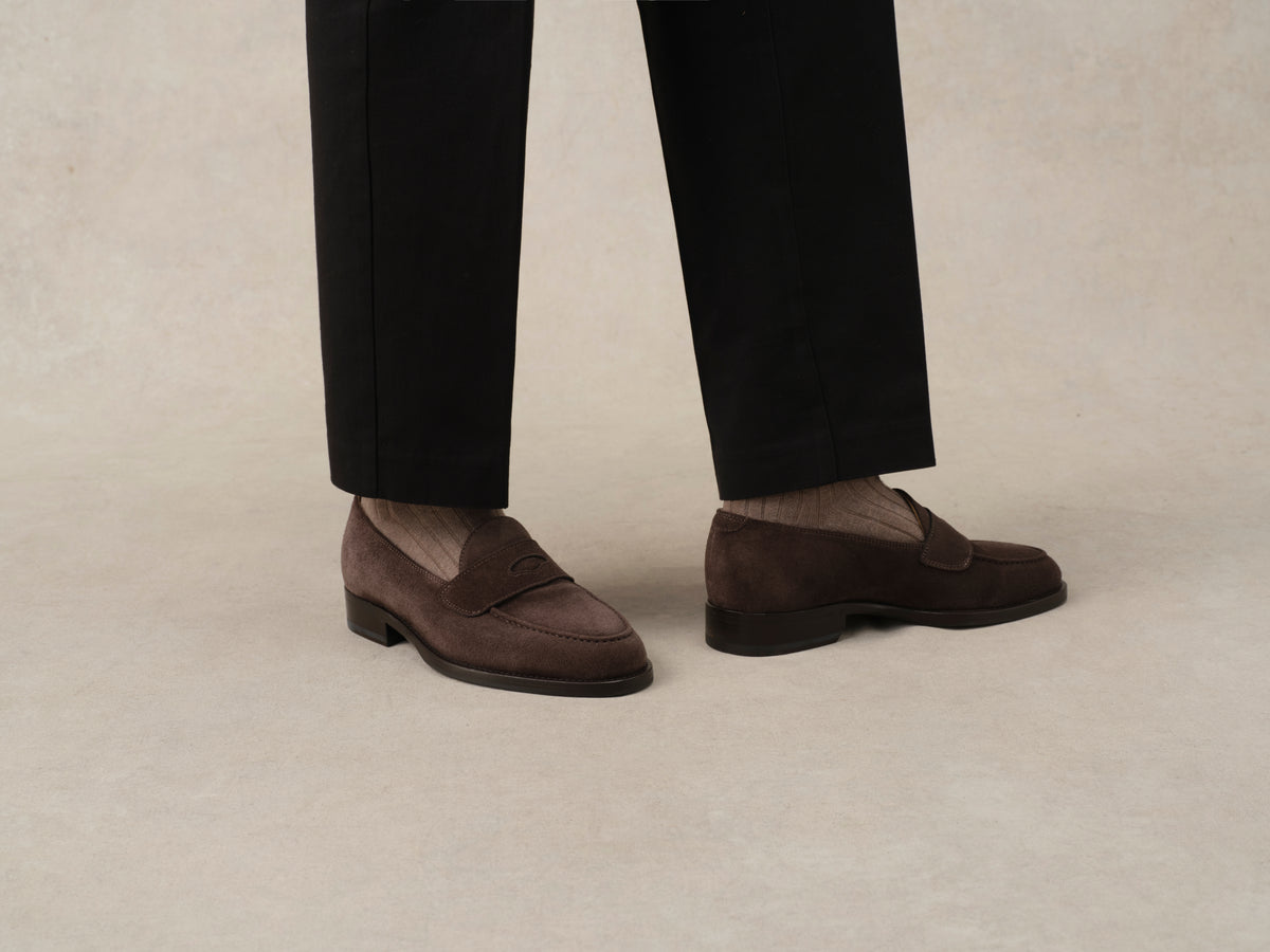 Berkeley Penny Loafers in Dark Brown Suede