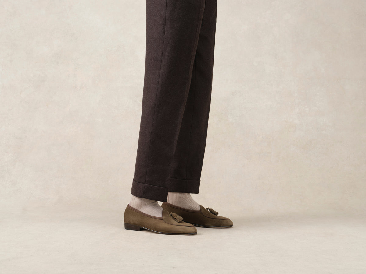 Sagan Classic Tassel Loafers in Olivine Green Asteria Suede