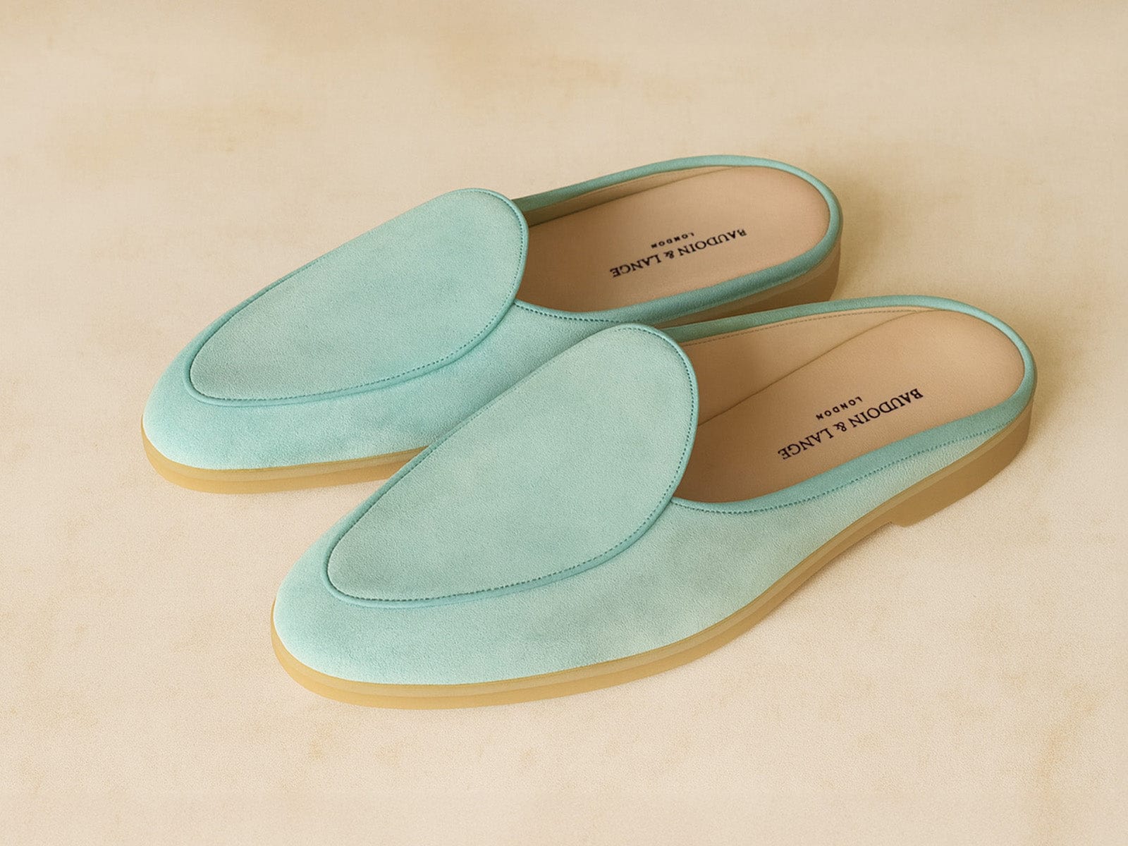 Stride Mule Loafers in Acqua Glove Suede Natural Sole