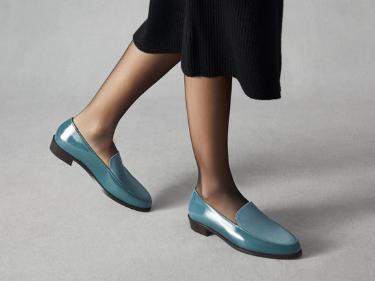 Ada Loafers in Frozen Lake Patent and Glove Suede