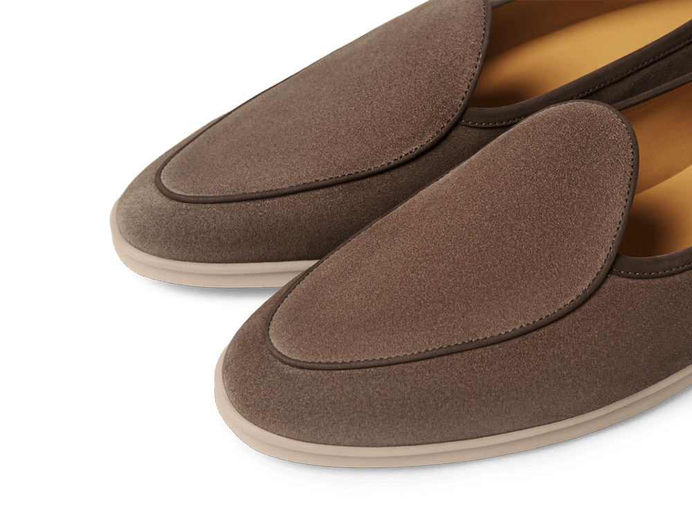 Stride Loafers in Fiji Taupe Glove Suede with Natural Sole