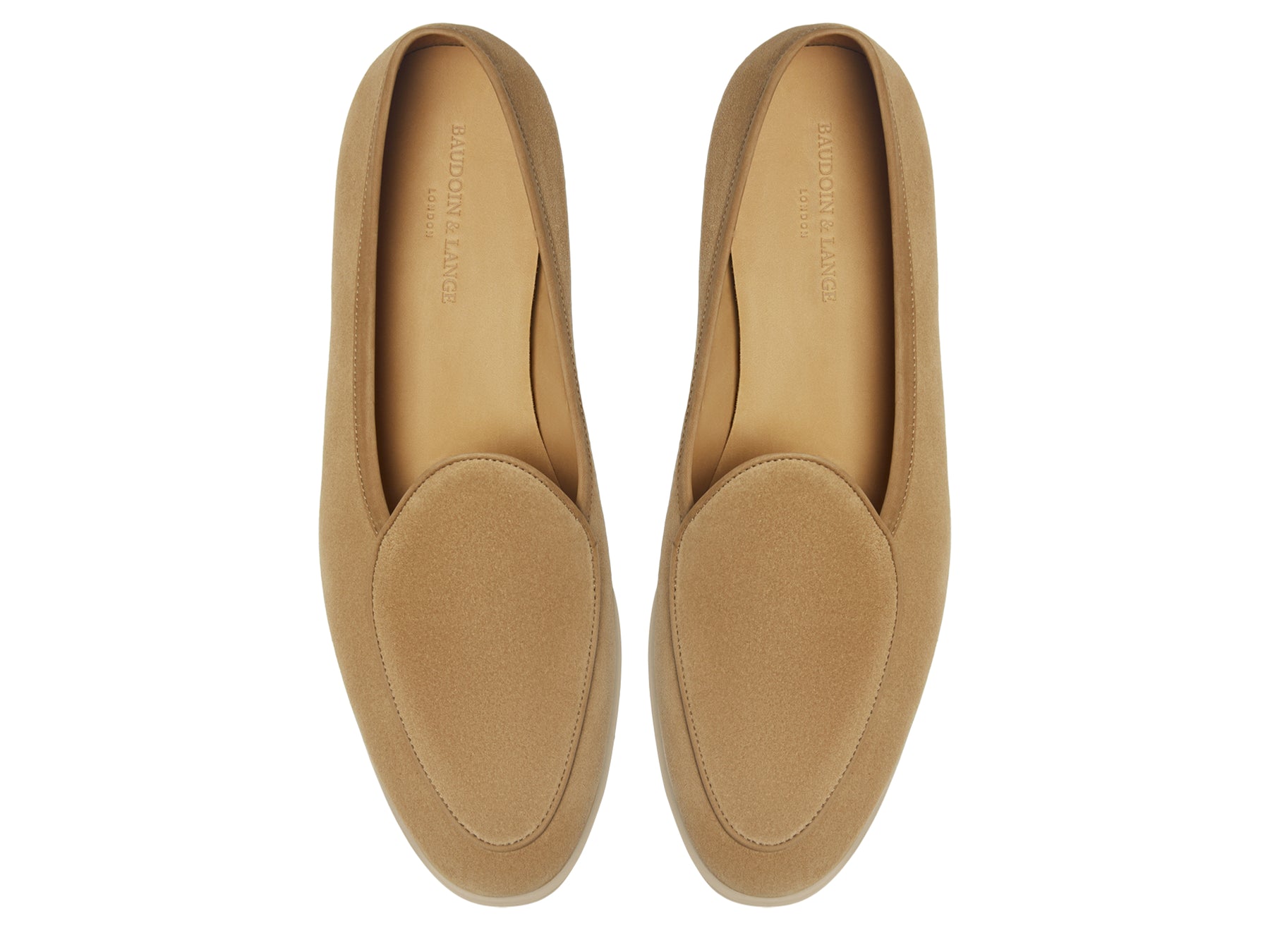 Stride Loafers in Caramel Glove Suede with Natural Sole