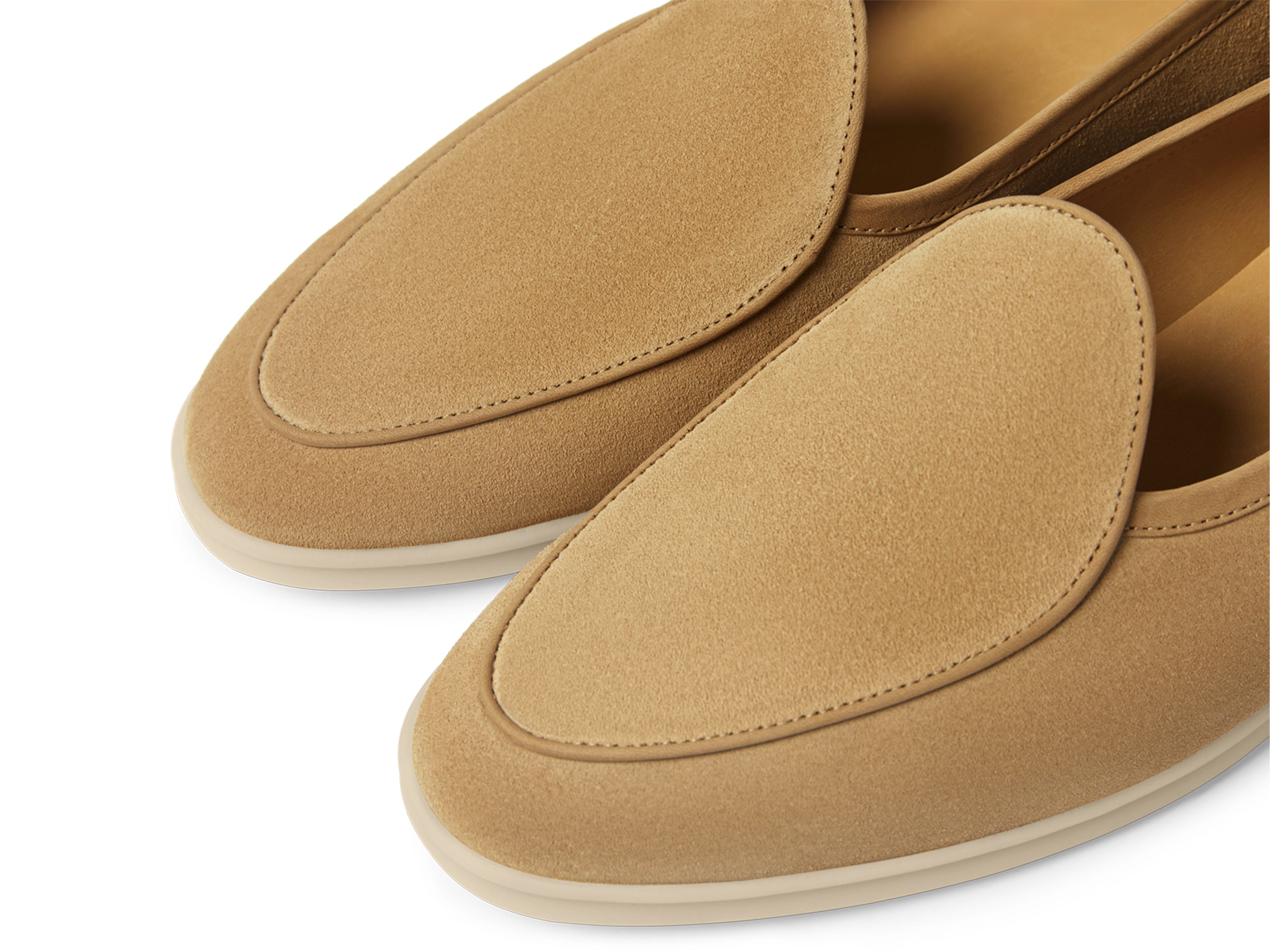 Stride Loafers in Caramel Glove Suede with Natural Sole