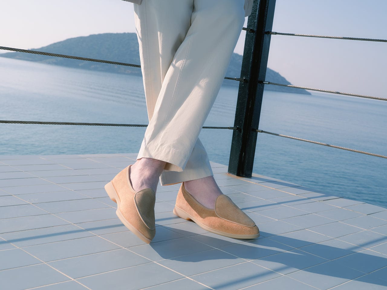 Sagan Stride Loafer in Greige Suede Natural Sole | Baudoin & Lange