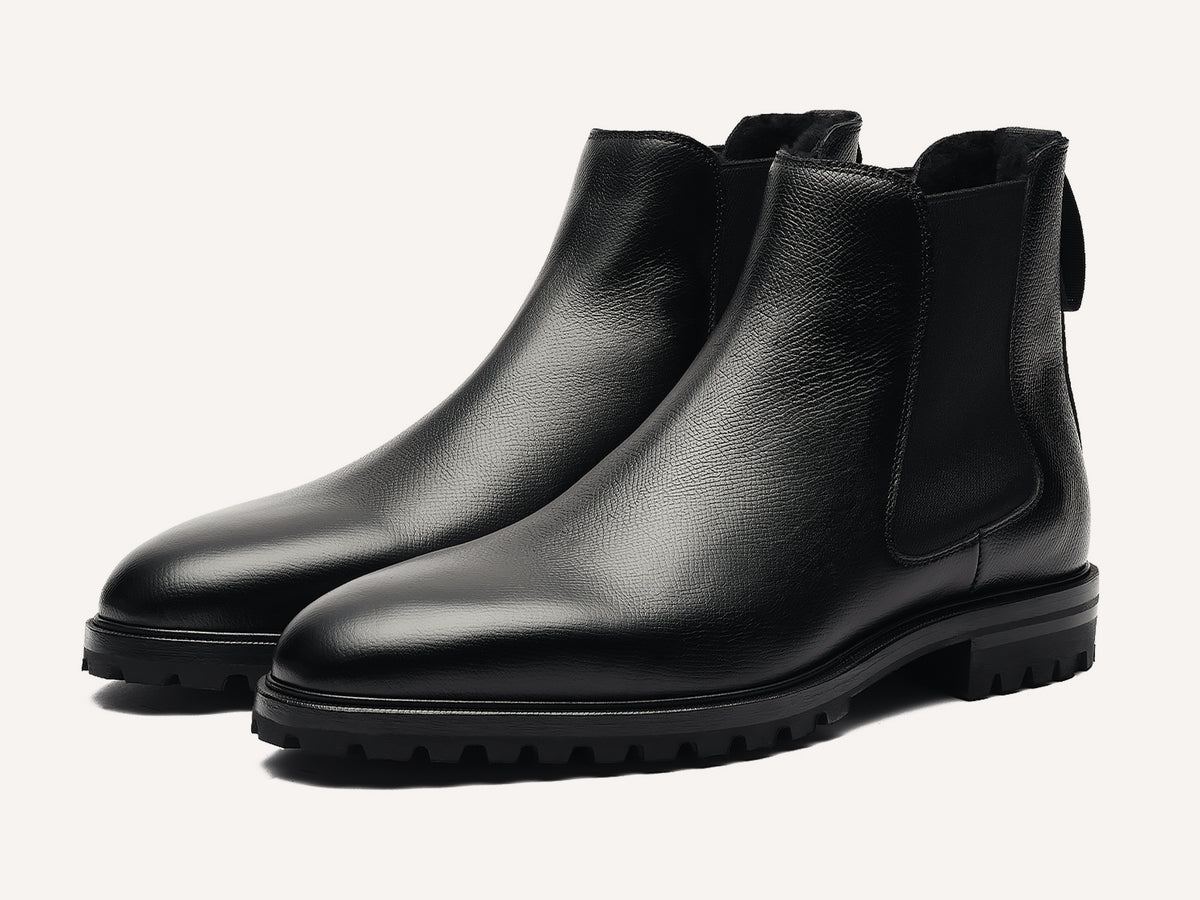 Ribot Boots in Black Hatch Grain Calf with Shearling