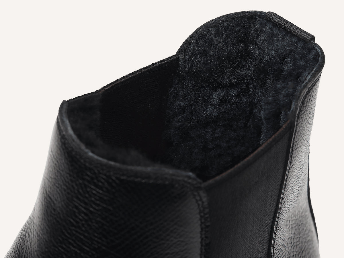 Ribot Boots in Black Hatch Grain Calf with Shearling