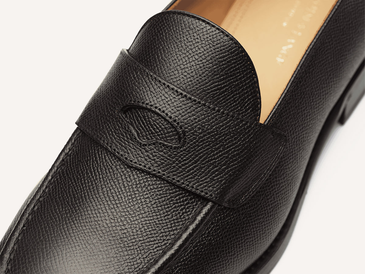 Berkeley Penny Loafers in Dark Brown Hatch Grain Calf