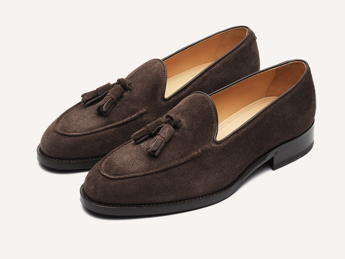 Hertford Tassel Loafers in Dark Brown Suede