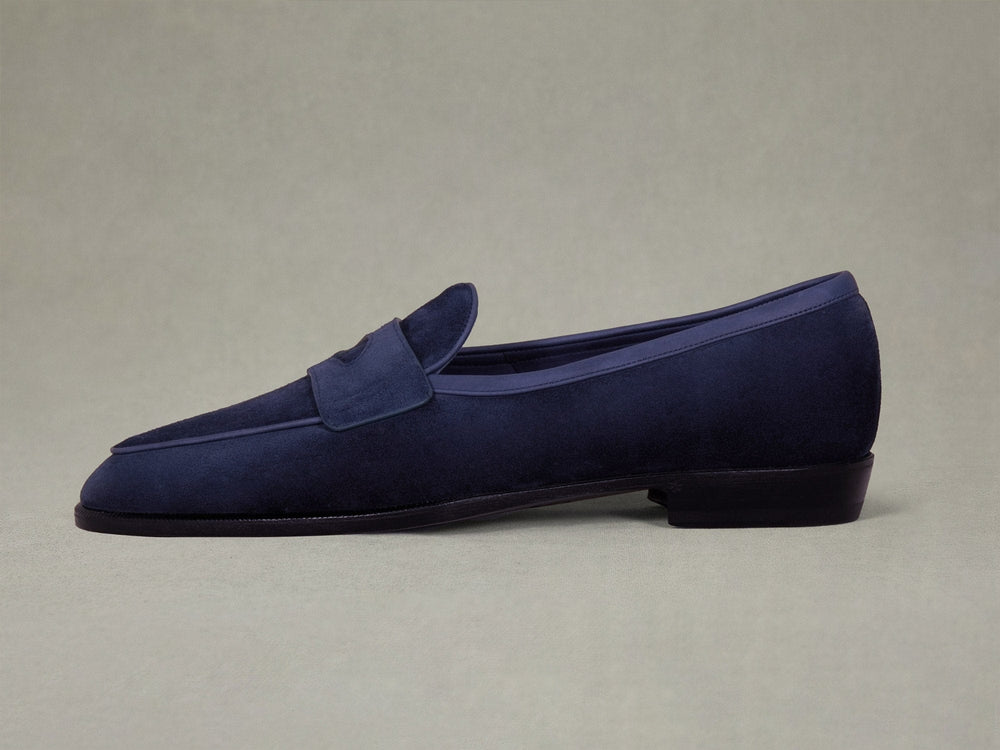 Grand Fenelon Penny Loafers in French Navy Noble Suede