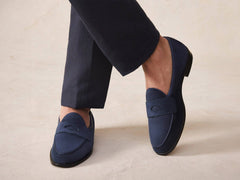 Grand Fenelon Penny Loafers in French Navy Noble Suede