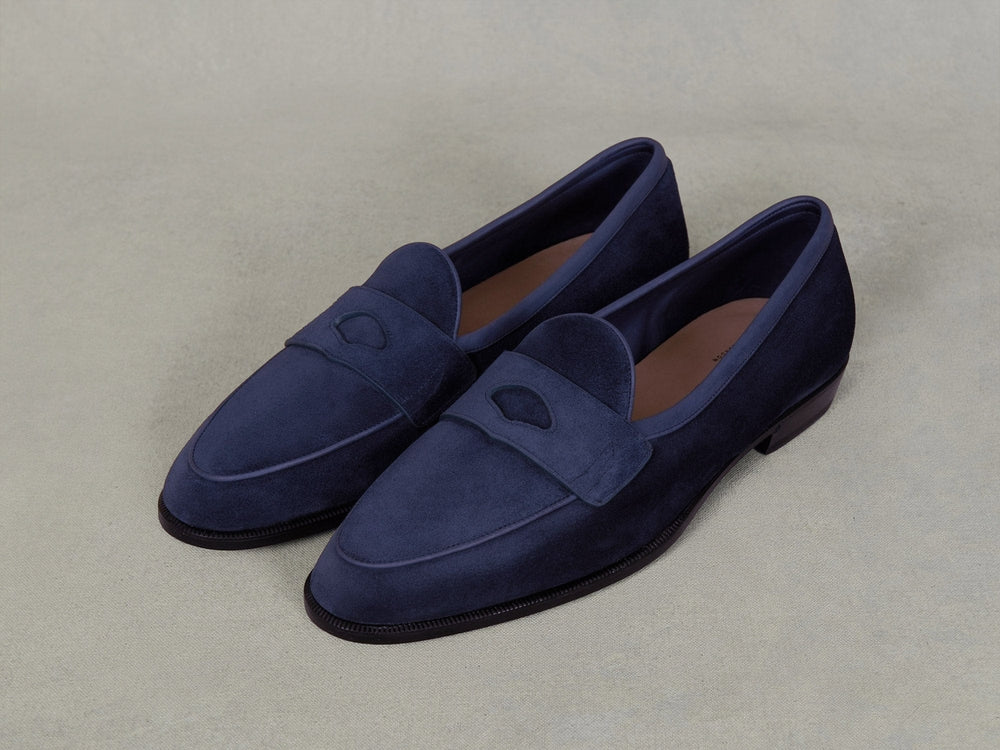 Grand Fenelon Penny Loafers in French Navy Noble Suede