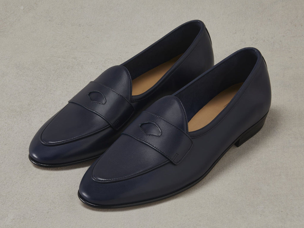 Sagan Classic Ginkgo Loafers in French Navy Drape Calf