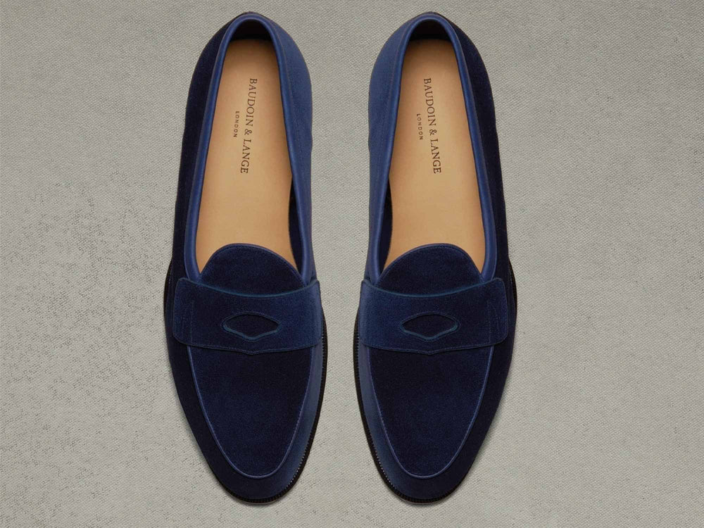 Grand Fenelon Penny Loafers in French Navy Noble Suede