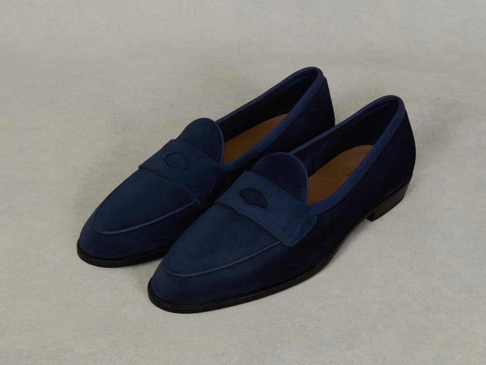 Grand Fenelon Penny Loafers in French Navy Noble Suede