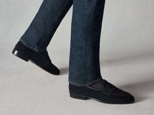 Grand Fenelon Penny Loafers in Black Noble Suede