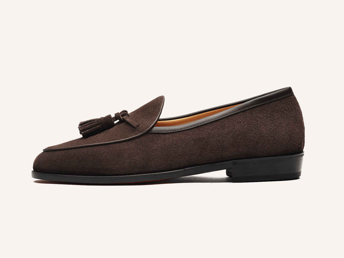 Grand Conti Tassel Loafers in Dark Brown Shield Suede