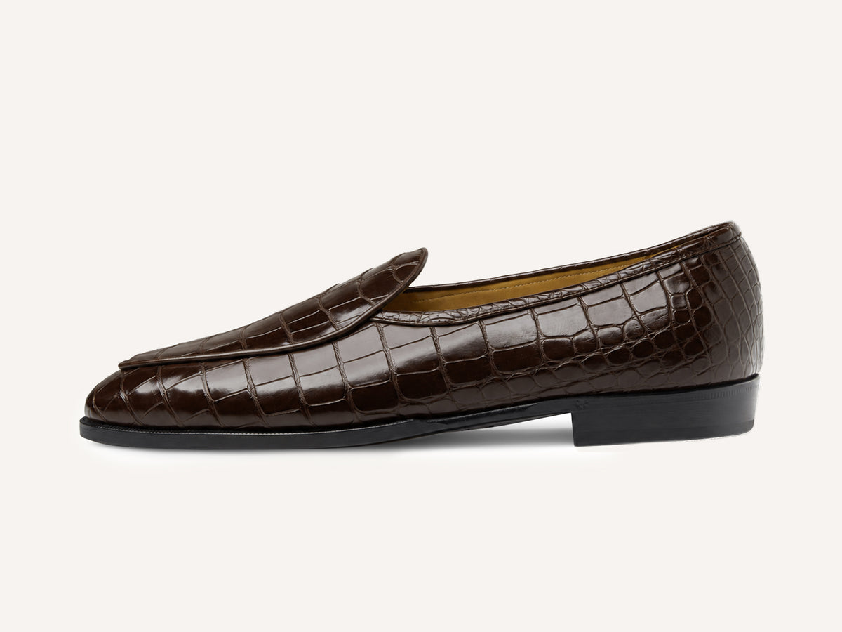 Sagan Classic Precious Leather Loafers in Dark Brown Crocodile
