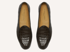 Sagan Classic Precious Leather Loafers in Dark Brown Crocodile