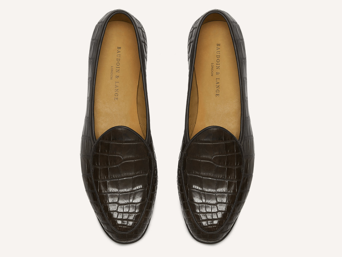 Sagan Classic Precious Leather Loafers in Dark Brown Crocodile
