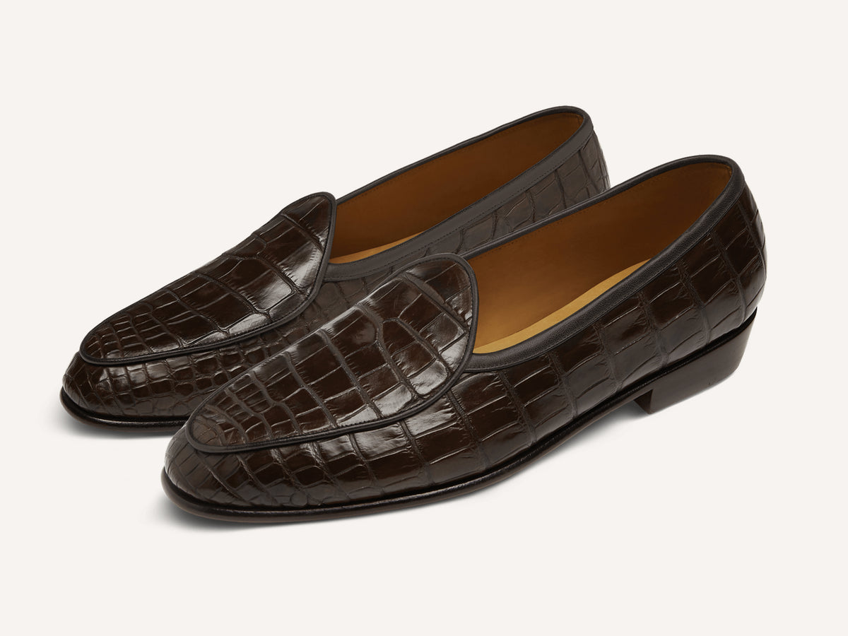 Sagan Classic Precious Leather Loafers in Dark Brown Crocodile