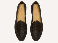 Sagan Classic Precious Leather Loafers in Dark Brown Suede and Crocodile