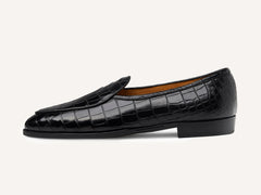 Sagan Classic Precious Leather Loafers in Obsidian Black Crocodile