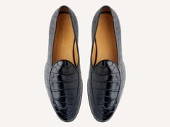 Sagan Classic Precious Leather Loafers in Obsidian Black Crocodile