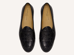 Sagan Ginkgo Precious Leather Loafers in Obsidian Black Crocodile