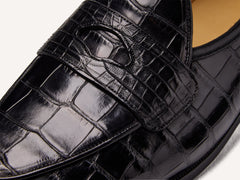 Sagan Ginkgo Precious Leather Loafers in Obsidian Black Crocodile