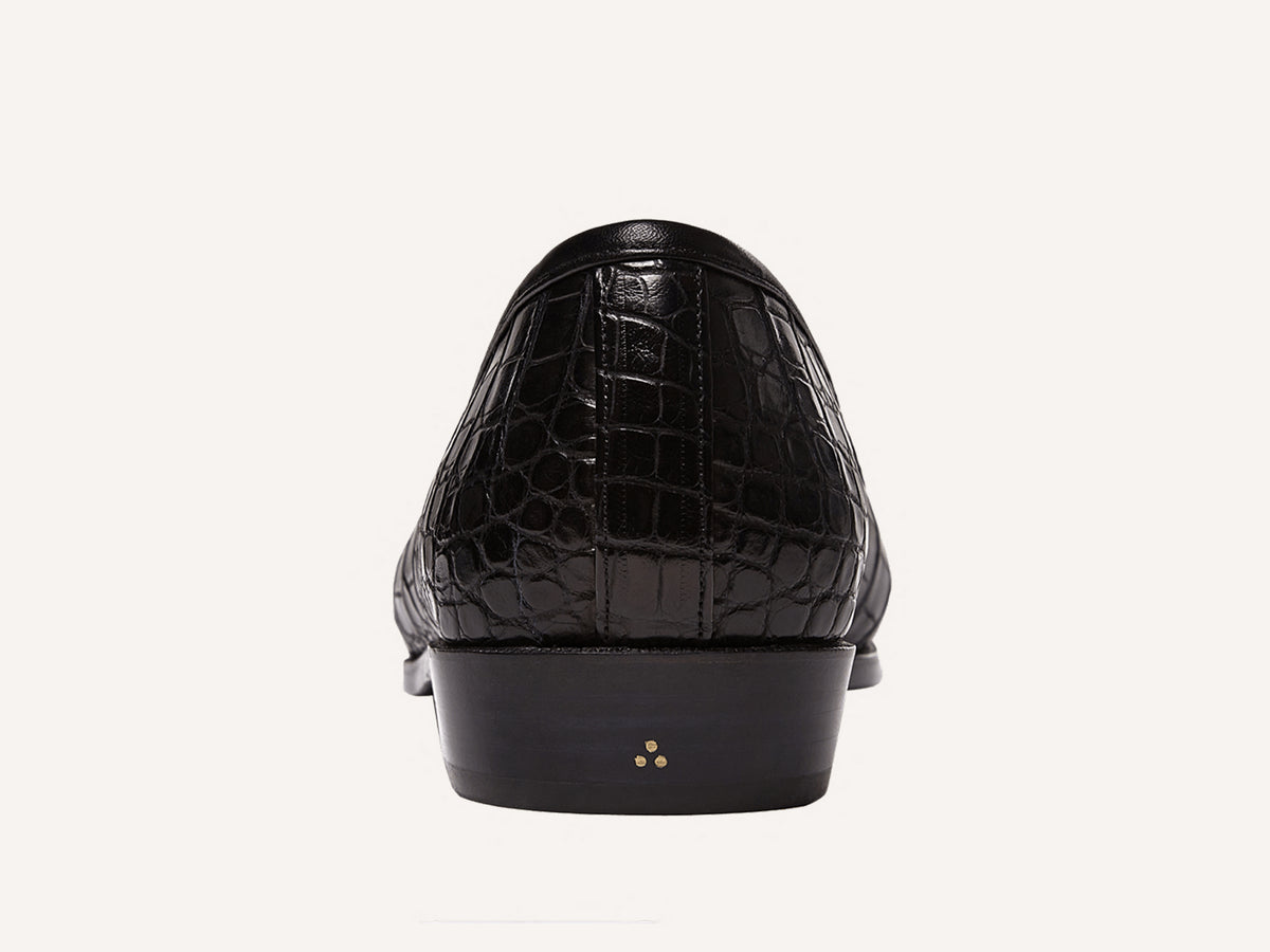 Sagan Ginkgo Precious Leather Loafers in Obsidian Black Crocodile