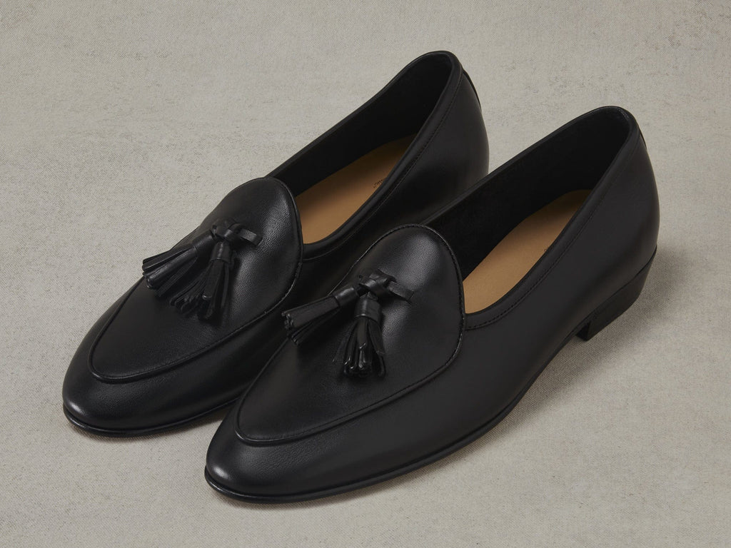 Sagan Classic Tassel Loafers in Black Drape Calf