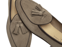Sagan Classic Tassel Loafers in Greige Asteria Suede