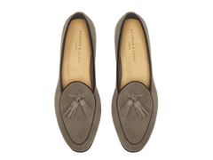 Sagan Classic Tassel Loafers in Greige Asteria Suede