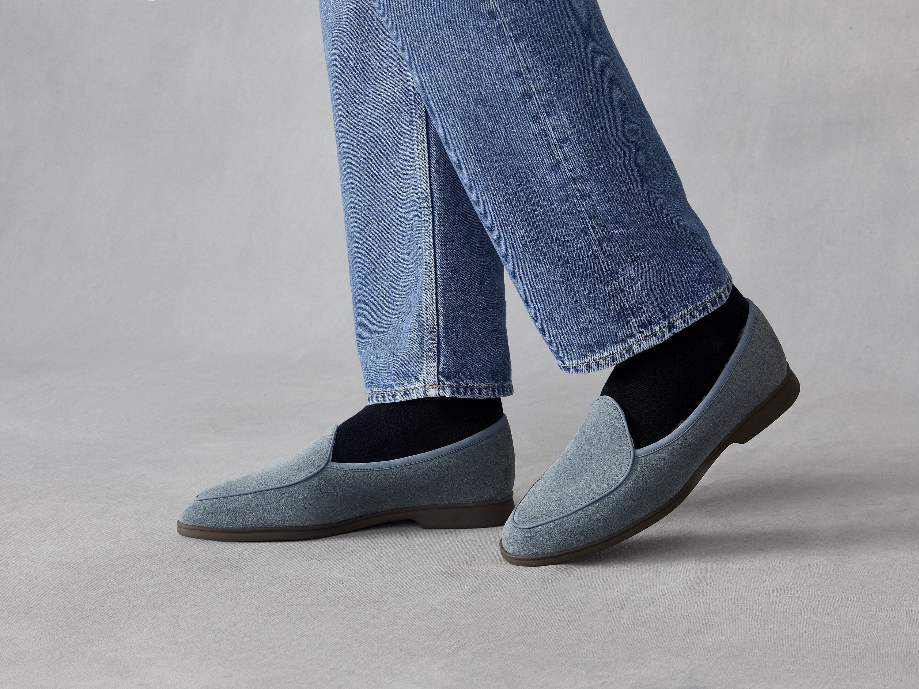 Stride Loafers in Thunder Blue Glove Suede with Shearling Lining