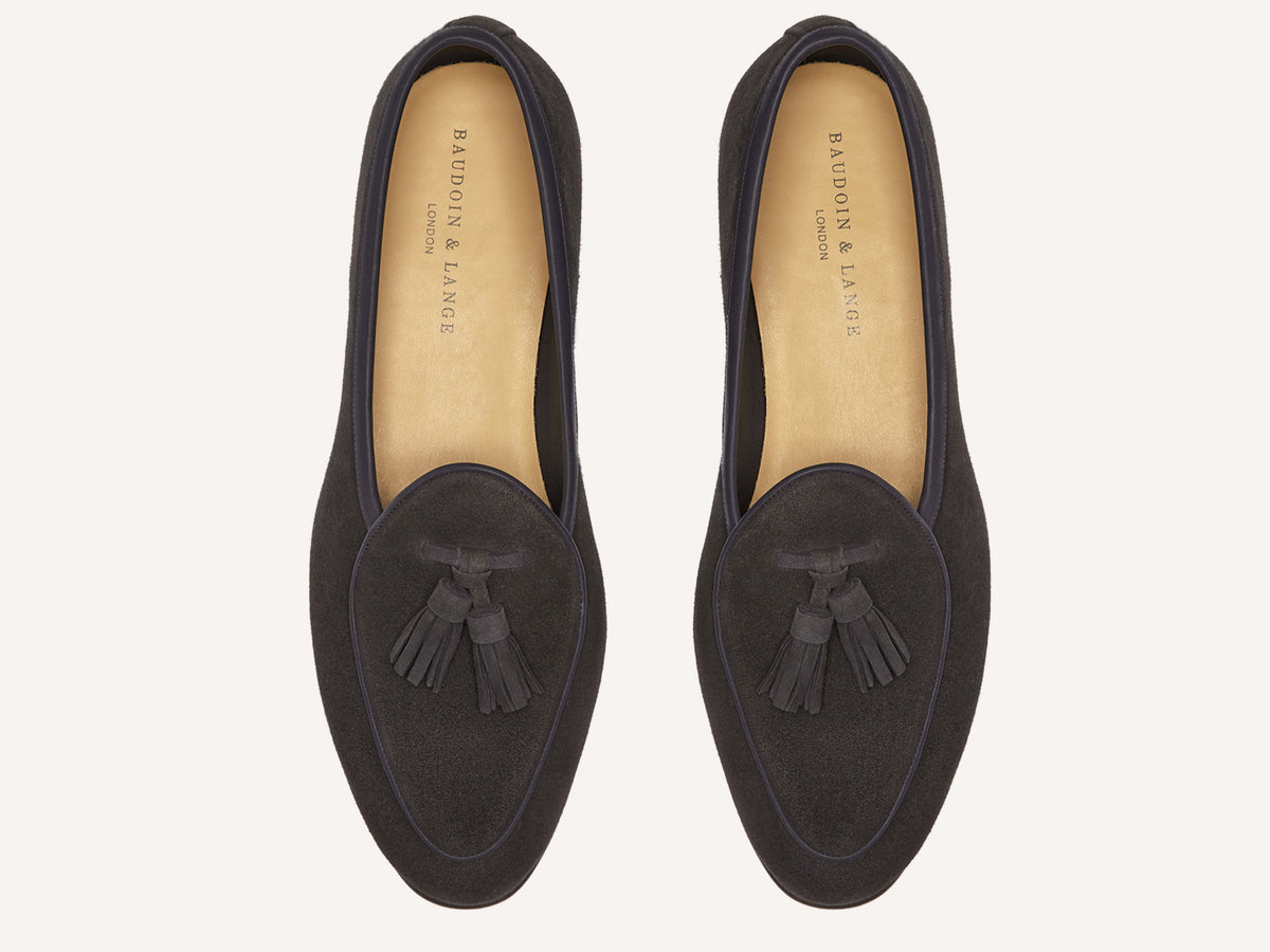 Sagan Classic Tassel Loafers in Bark Grey Asteria Suede