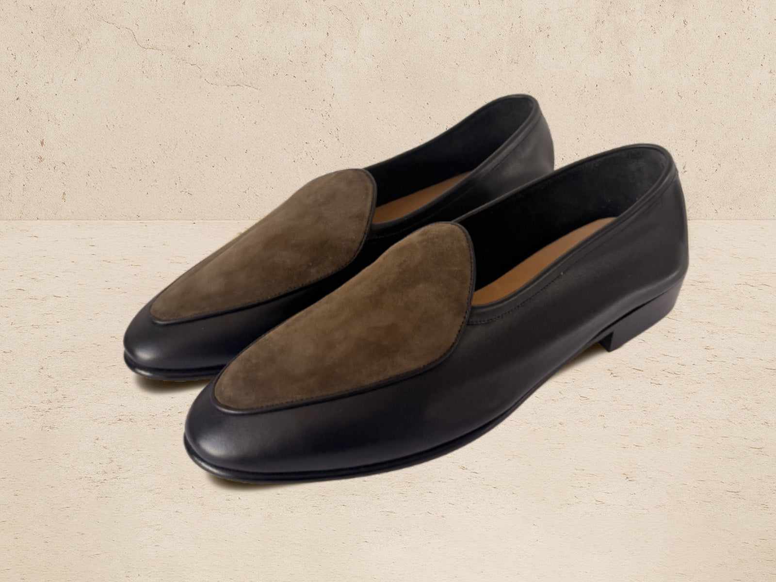 Sagan Plain Black Calf Brown Suede Leather Sole