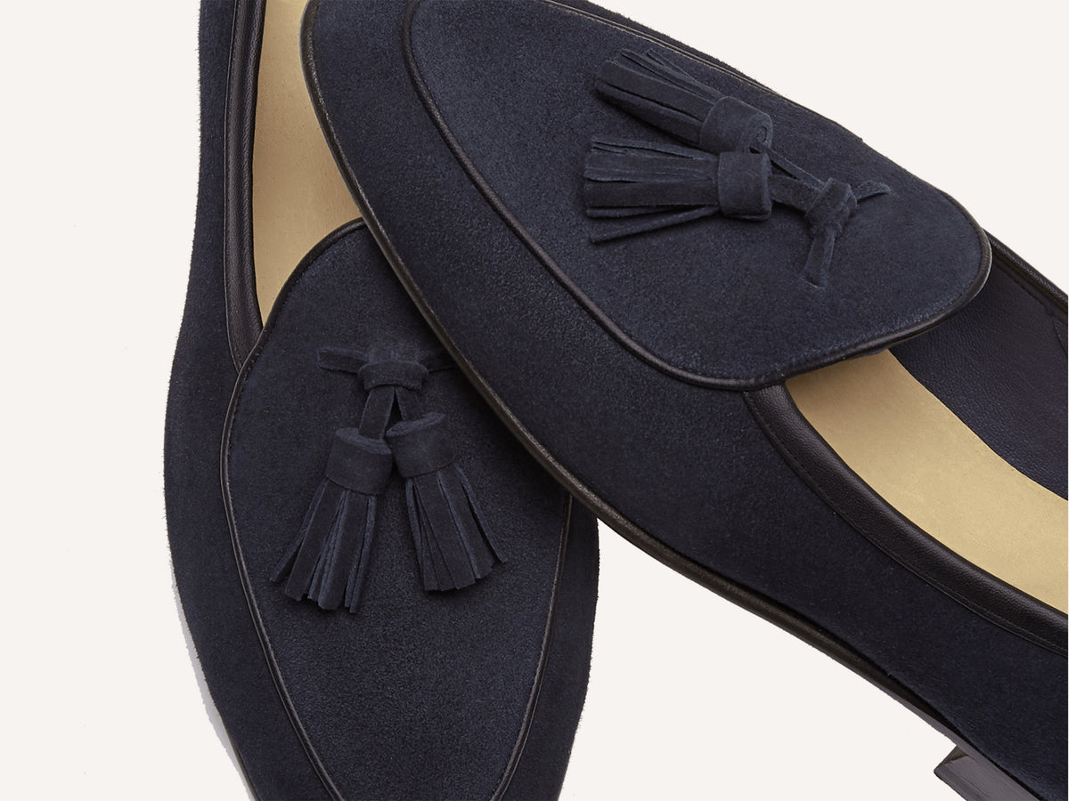 Sagan Classic Tassel Loafers in Midnight Navy Suede