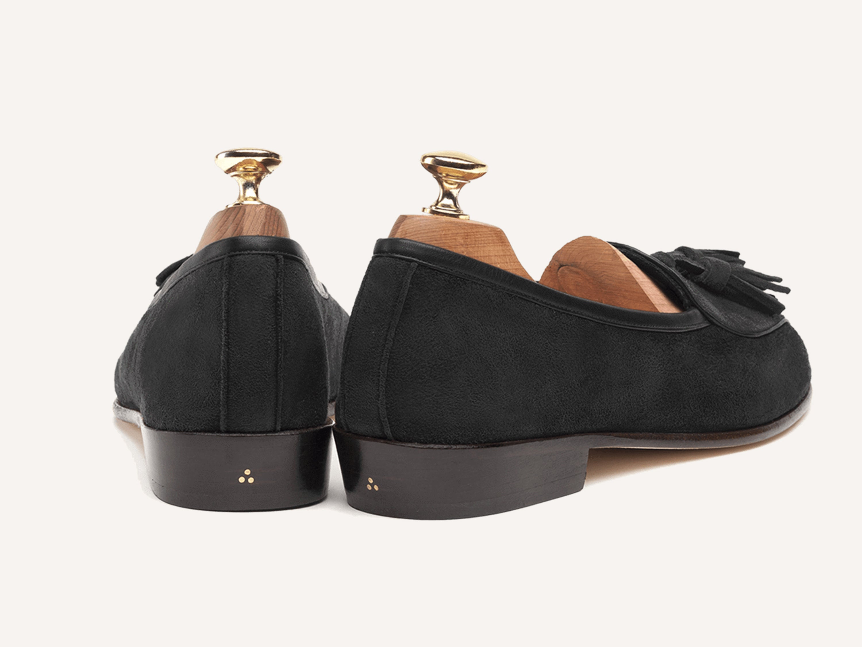靴 BAUDOIN&LANGE Sagan Classic Tassels 39 Sagan Classic Tassel Loafers in Obsidian Black Asteria Suede