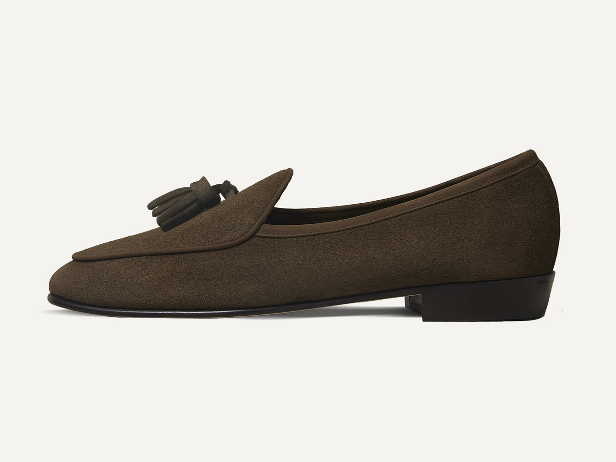 Sagan Classic Tassel Loafers in Olivine Green Asteria Suede