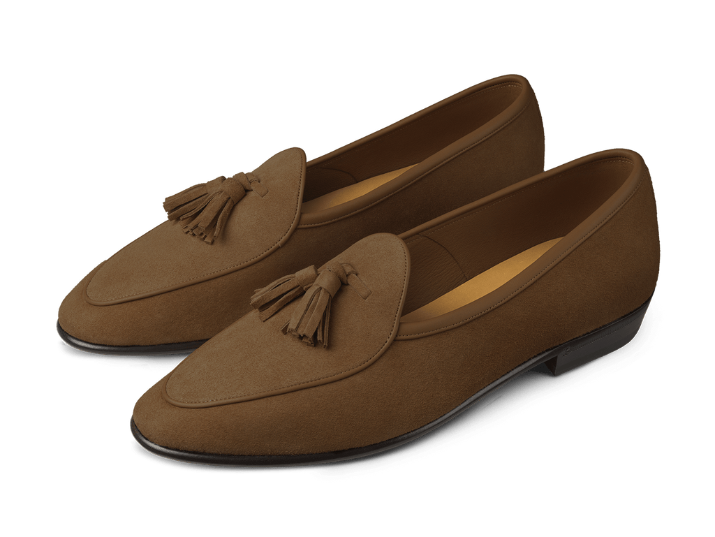 Sagan Classic Tassel Loafers in Tan Asteria Suede