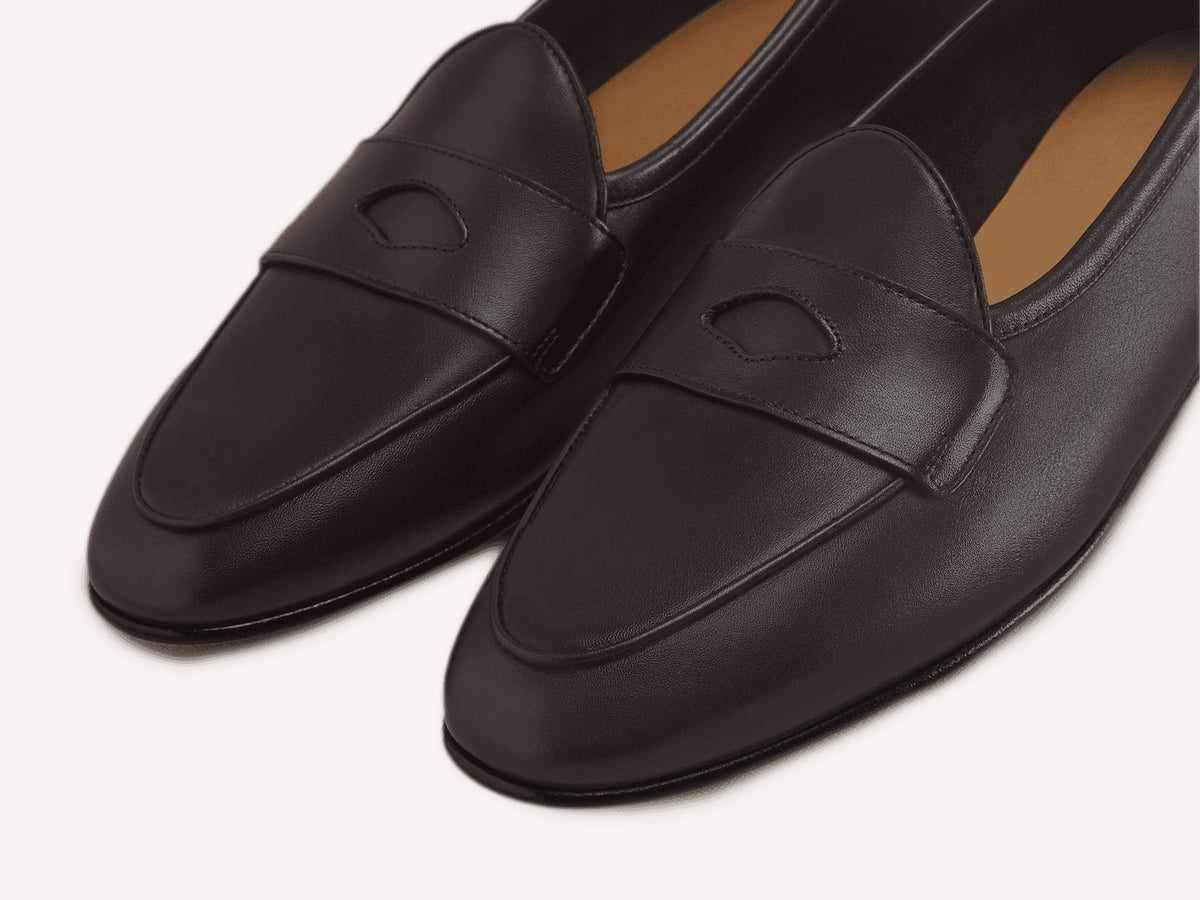 Sagan Rubber Ginkgo Loafers in Dark Brown Drape Calf